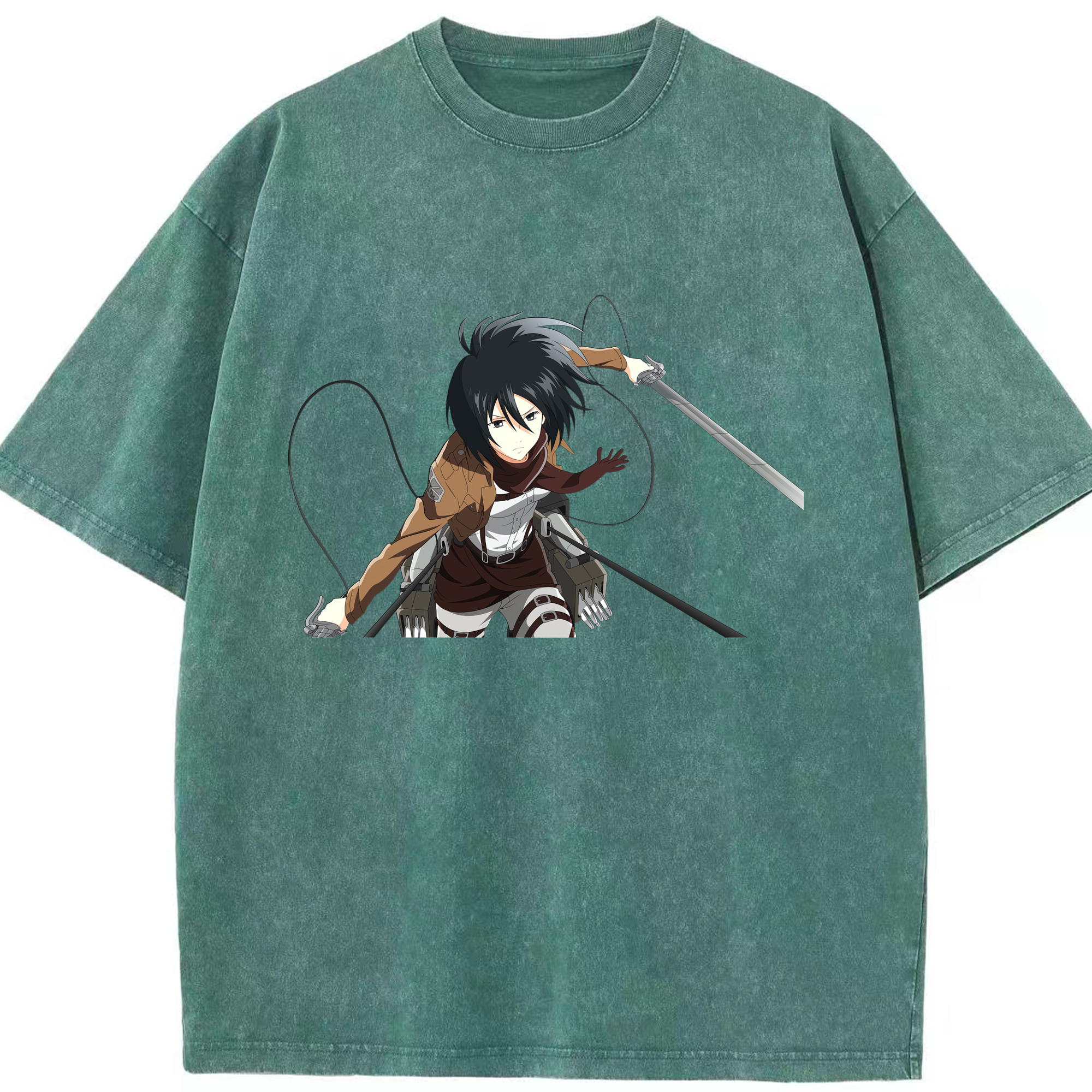 （画像用） 進撃の巨人 ミカサ·アッカーマン Attack on Titan Mikasa Ackerman 綿100% ヴィンテージ風 半袖Tシャツ（フロントプリント）